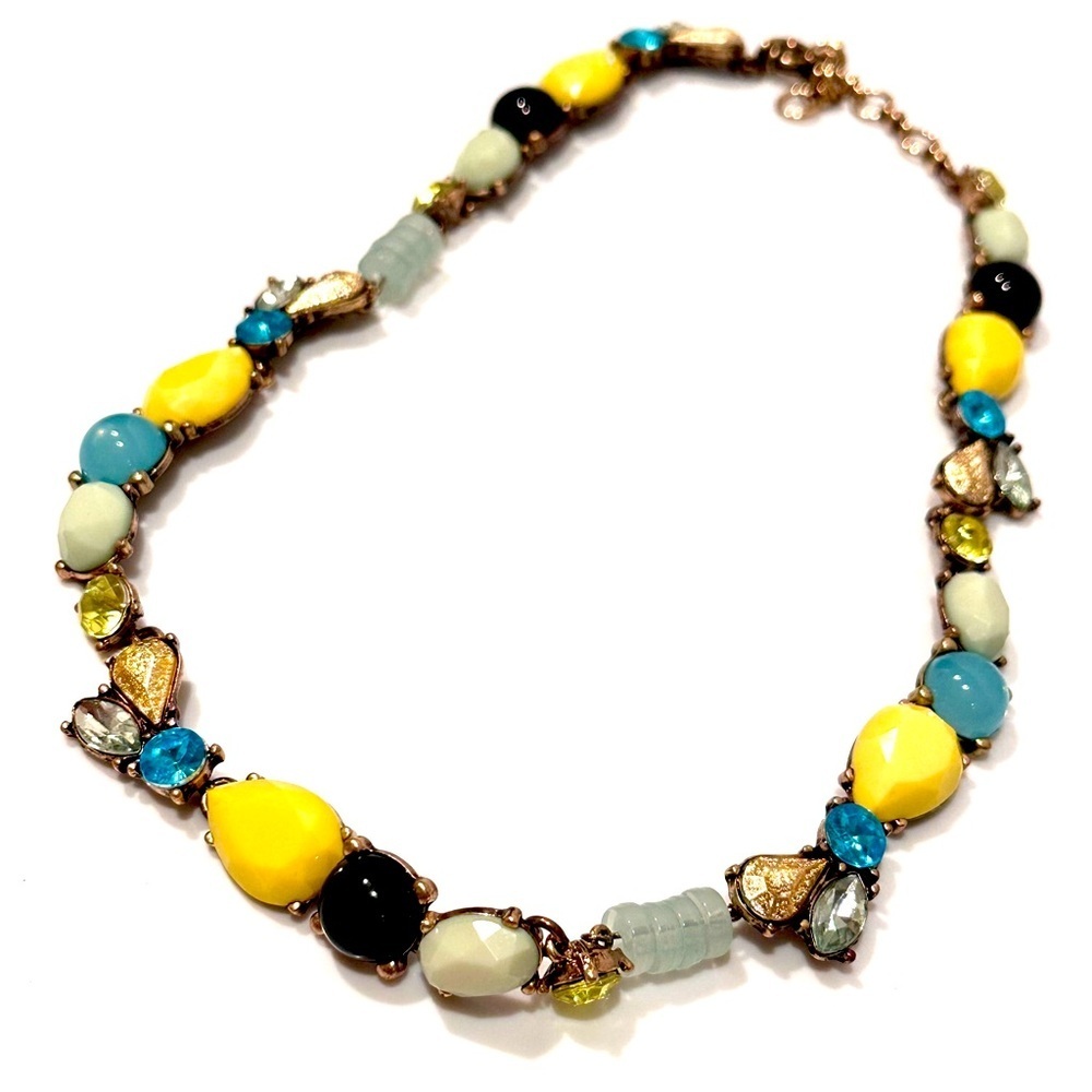 LOFT | Brass Blue & Yellow Stone and Gemstone Collar Necklace | NWT - Picture 8 of 9